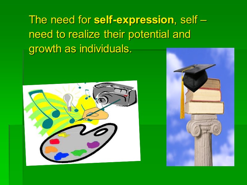 The need for self-expression, self – need to realize their potential and growth as